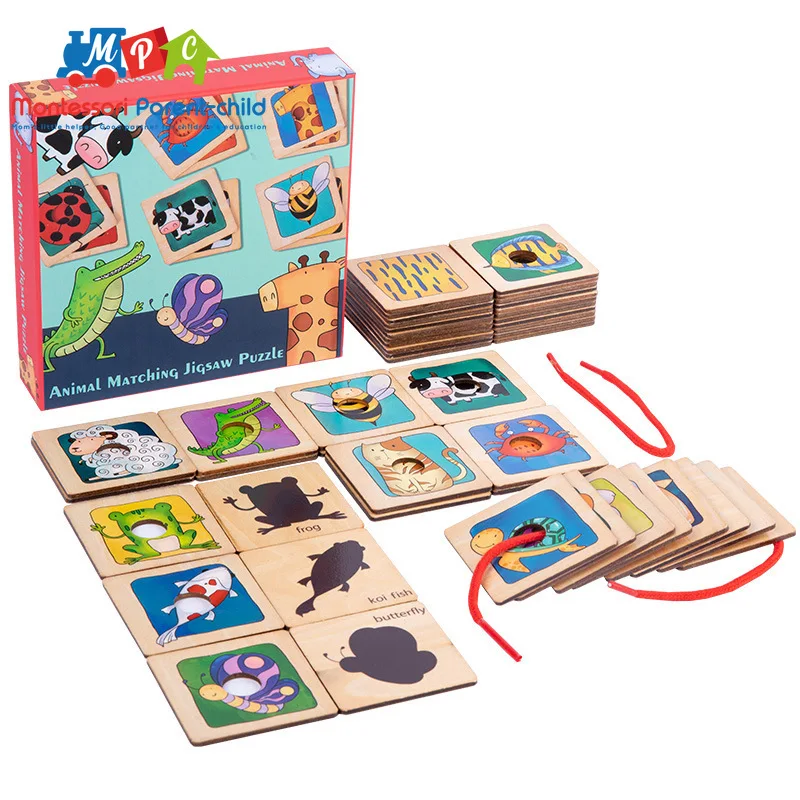 

Children Montessori Wooden 3d puzzle Shadow Pair Cognitive Cards Games Kids Interactive Educational Toy For Baby 3,4,5 Years Old