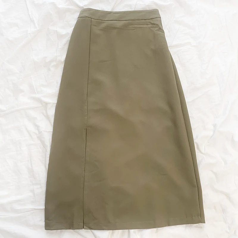 Женская Однотонная юбка Harajpoo корейская мода с Боковым Разрезом осень 2021 новая