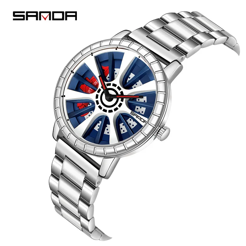 

SANDA Watch for Men Quartz Wristwatches Car Wheel Dial Military Waterproof Clock Relogio Masculino Gift