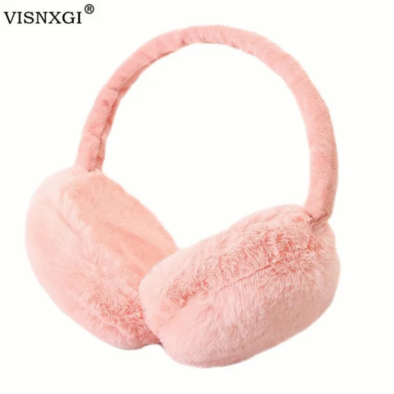 VISNXGI, модные наушники из кроличьего меха для женщин, брендовые зимние наушники, теплые меховые наушники для девочек, однотонные цветные наушники