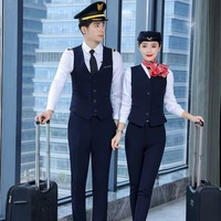 mens and womens aeronautica plane flight attendant vest suit hotel front desk waiter plus over size 6xl uniform 3 pieces set