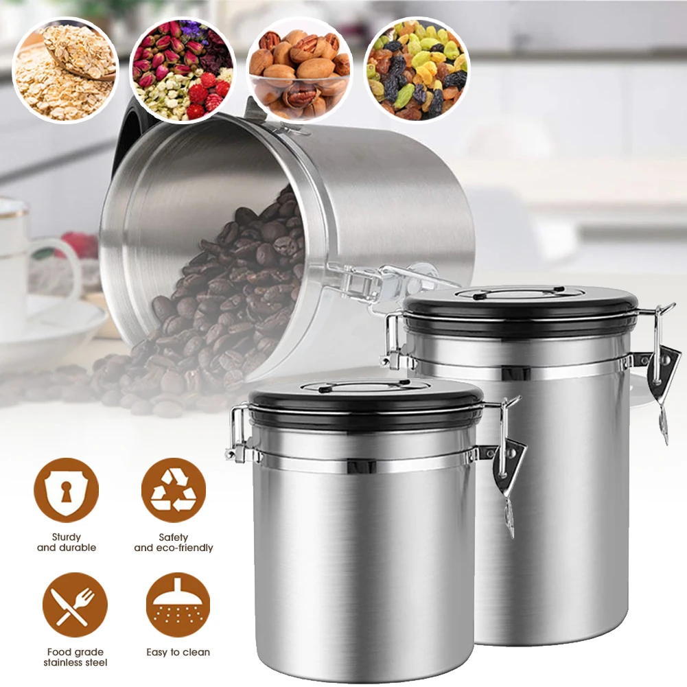 

Coffee Storage Container Airtight Stainless Steel Coffee Bean Canister With CO2 Valve To Keep Beans Fresh Grains Candy Jar