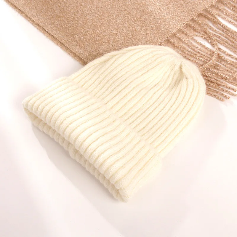 Beige Новая женская детская вязаная шапка с ушками модные зимние шляпы для женщин шапочки розовая Серая шапка женская уличная Черная мягкая Кепка Gorros - Color: Beige