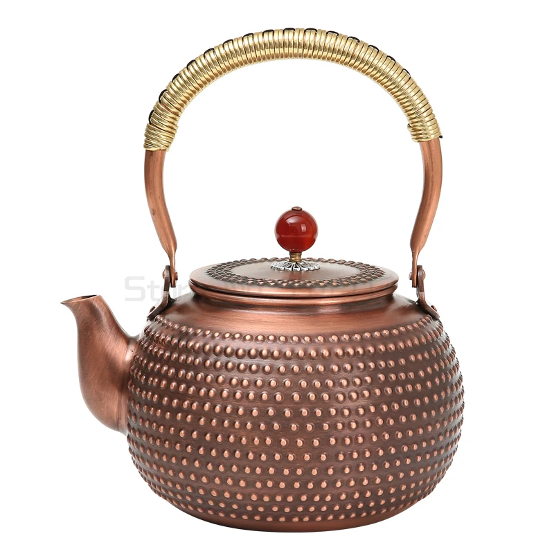 

Pure Copper Teapot Handmade Milk Nails Red Copper Pot Inner Wall Uncoated Boil Water Pot Retro Health Tea Set