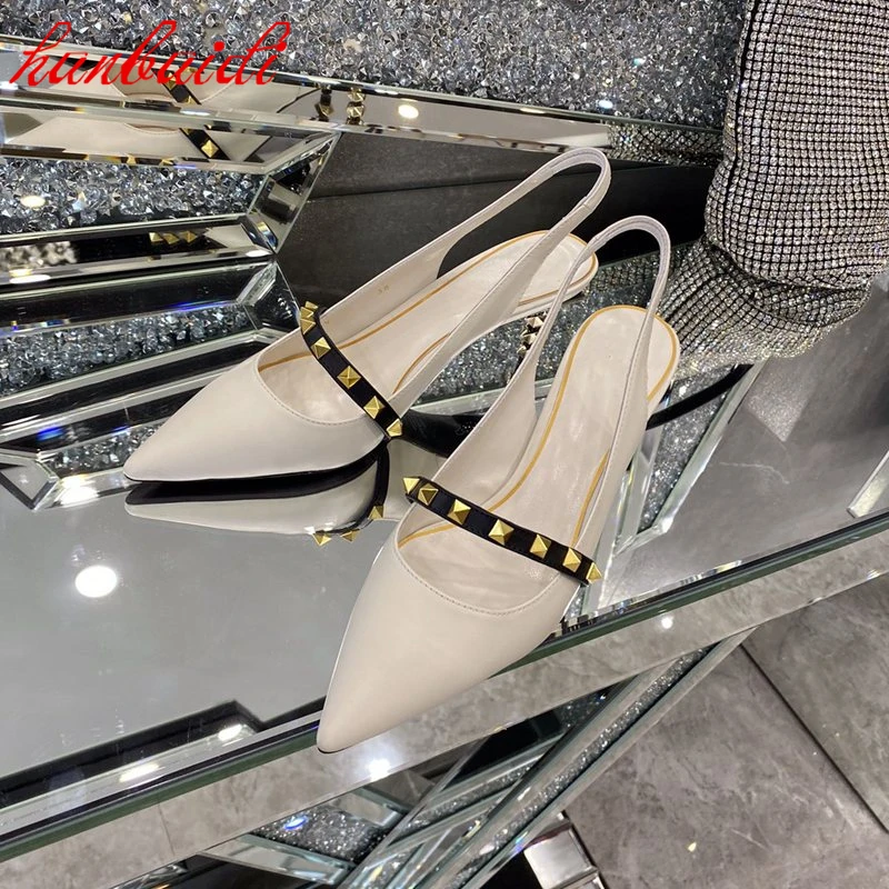 

Women White Rivet Shoes Pointed Toe Shoes Summer High Heeled Sandals Stiletto Leather Roman Style Single Shoes