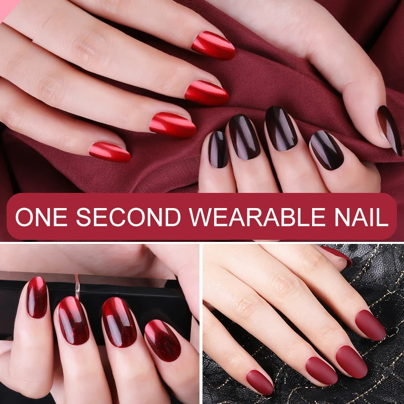 24Pcs/Set Reusable Acrylic Fake Nails With Adhesive Sticker Glue Press On Nail Full Cover Tips Extension Manicure Tool | Красота и