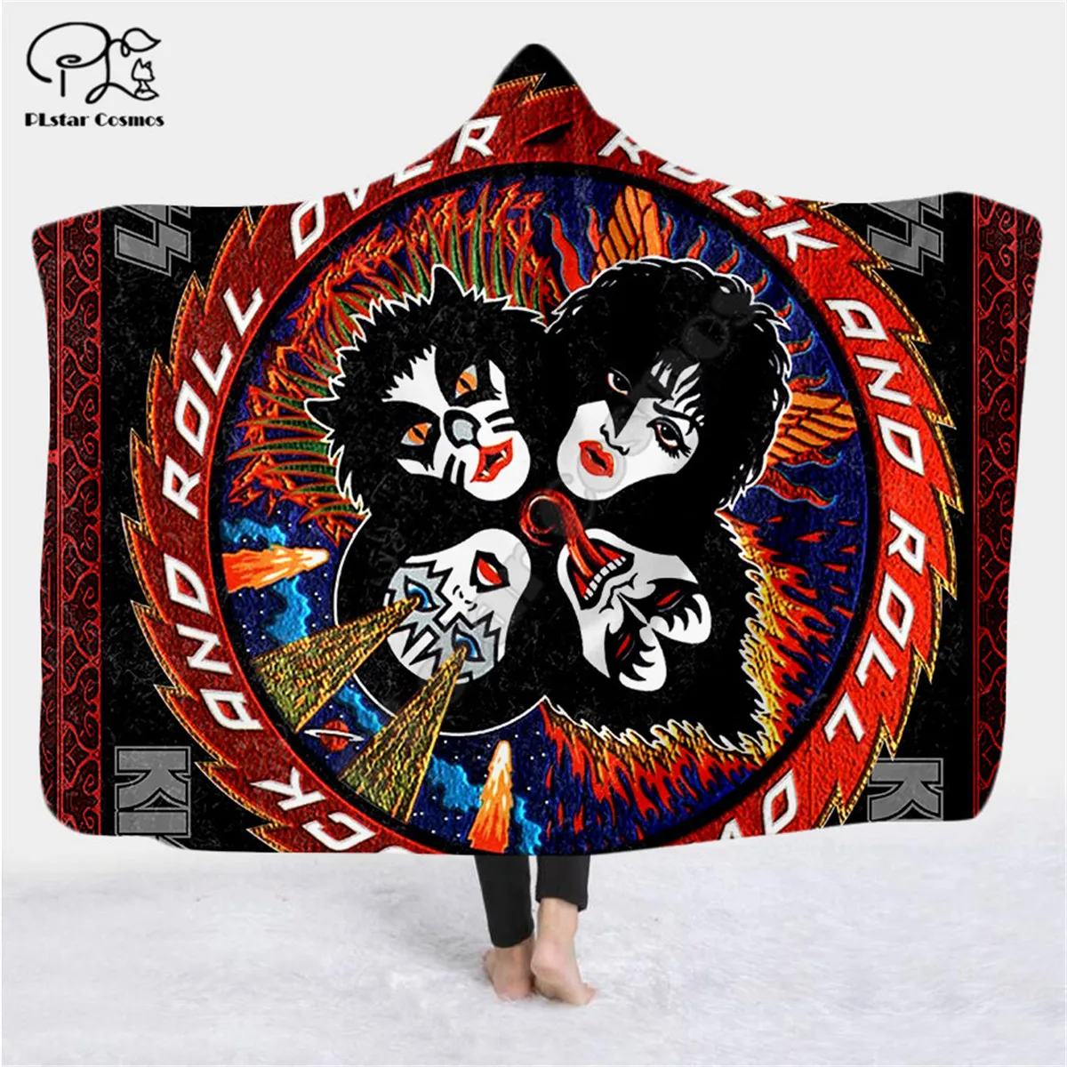 

Классическое Флисовое одеяло с капюшоном и 3D принтом Kiss для взрослых и детей, теплое одеяло для Хэллоуина, стиль-6