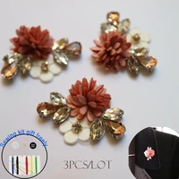 3pcslot flower beaded appliques patches for clothing diy iron on rhinestone patches embroidery parches bordados para ropa