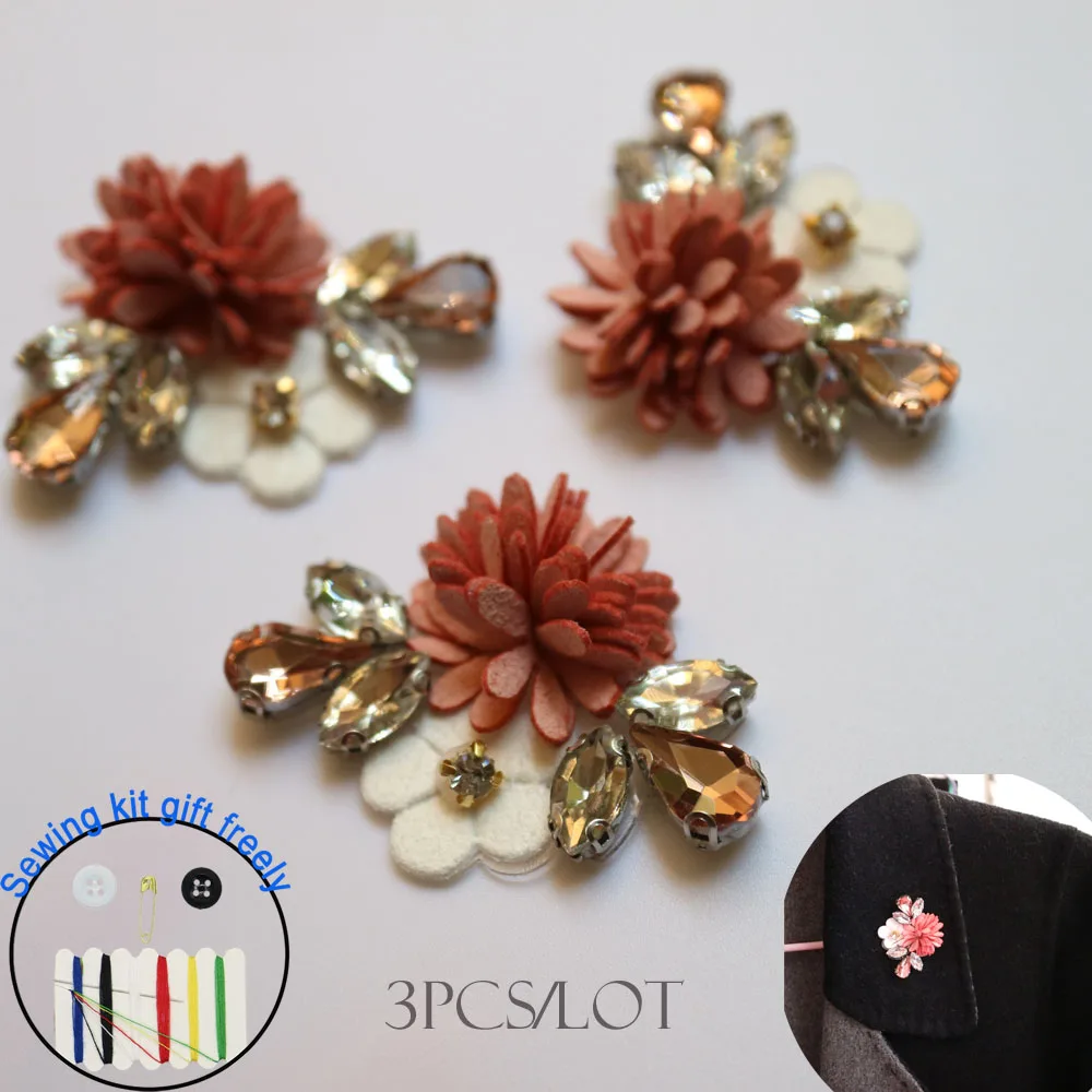 3pcs/lot flower beaded appliques patches for clothing DIY iron on rhinestone Embroidery parches bordados para ropa | Дом и сад