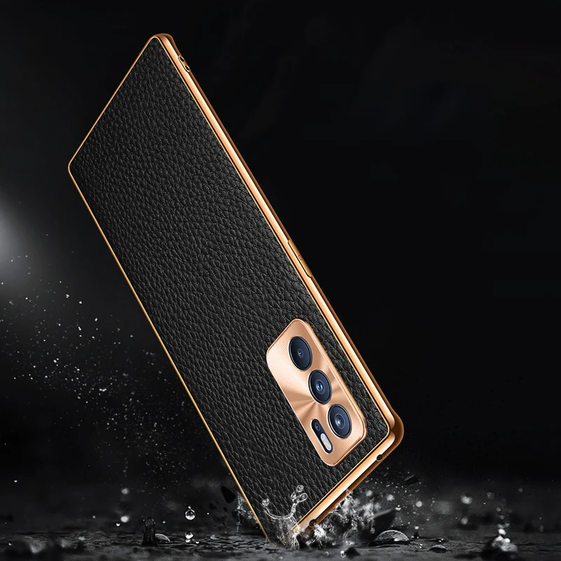 

Luxury Genuine Leather Cover Case For OPPO Reno6 Reno 6 Phone Bags Fundas Coque Anti-knock Plating Soft