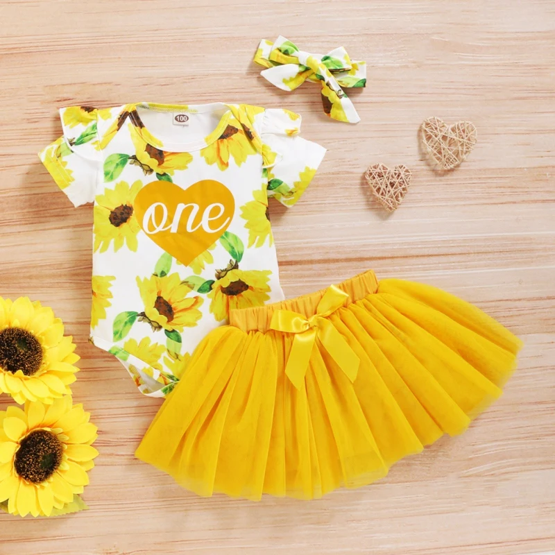 

Baby Girl Tops Clothing Newborn Kids Baby Girls Outfits Clothes Top Bodysuit+Skirt+Headband Set
