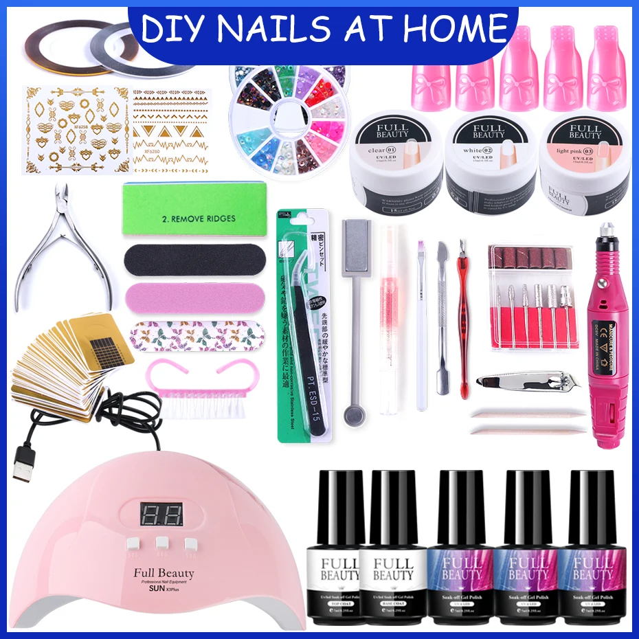 Набор гелевых лаков для ногтей с УФ светодиодной лампой наращивание сушилка и