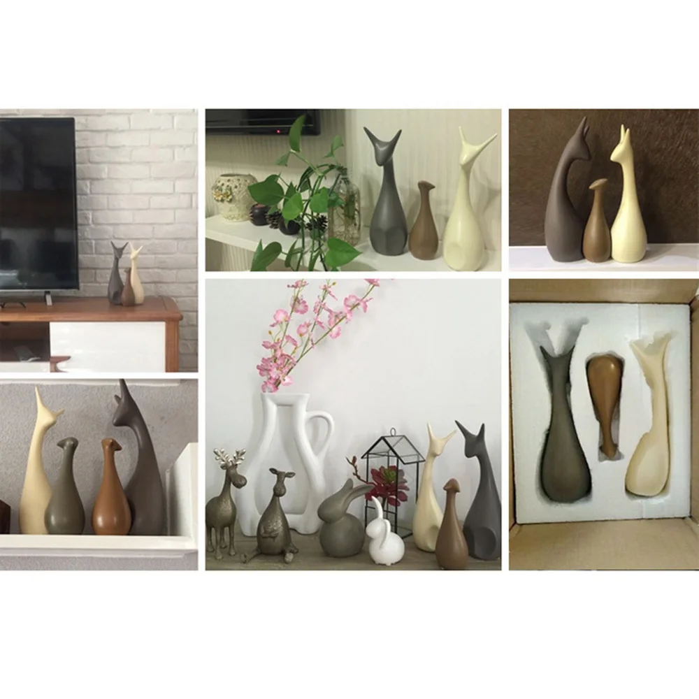 

3pcs Nordic Style Ceramic Deer Model Animal Decoration Desktop Ornament Birthday Gifts for Table Home Decor (Deer Family)