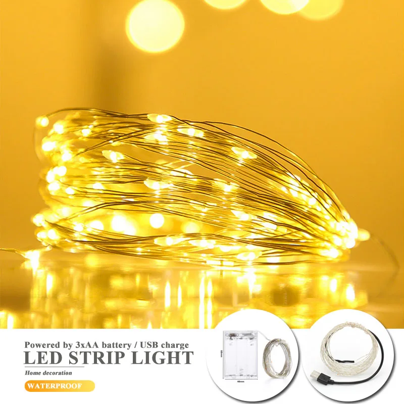 

Decoration LED String light 10M 5M 2M Silver Wire USB Battery Power for Christmas Holiday Fairy Halloween Wedding Party