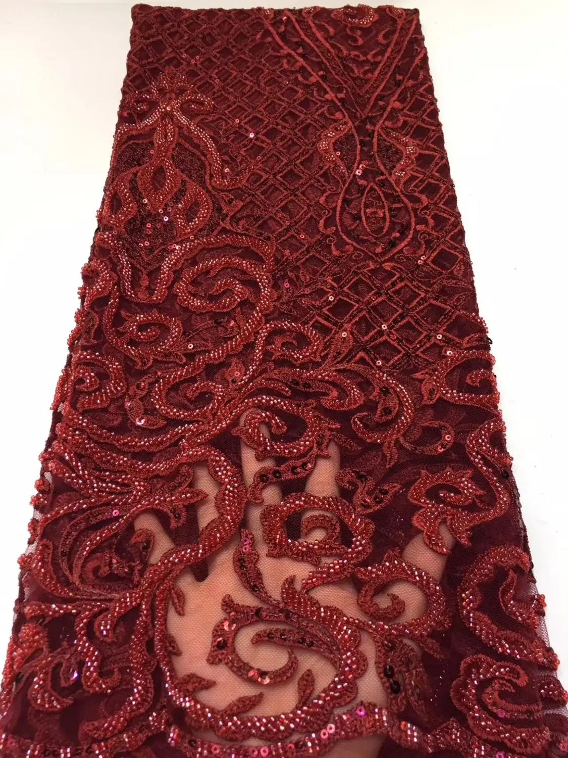 Французская Кружевная Ткань 5yds/pce, красная бусина, блестки, вышивка, ажурная ткань, женские роскошные эксклюзивные вечерние яркие платья, новинка