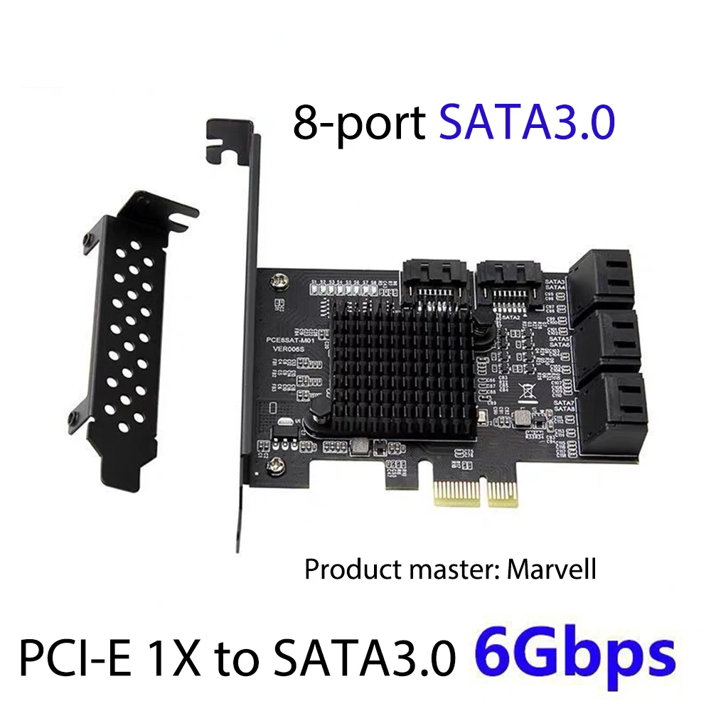 

8 Ports SATA 3.0 to PCIe Expansion Card PCI Express SATA Adapter SATA 3 Converter with Heat Sink for HDD PCIE SATA
