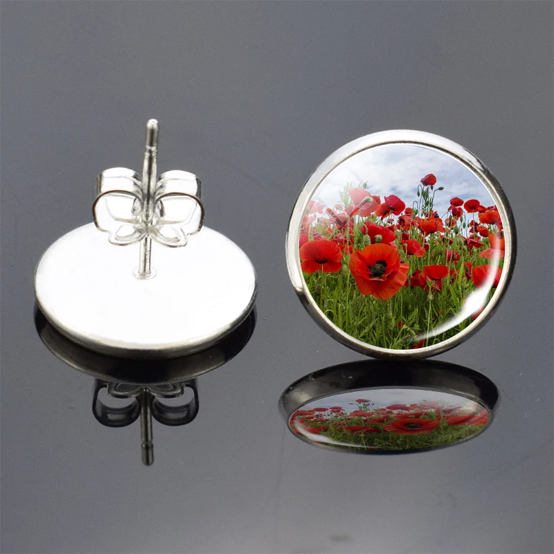 Модные женские серьги посеребренные серьги-гвоздики с кабошоном изображением