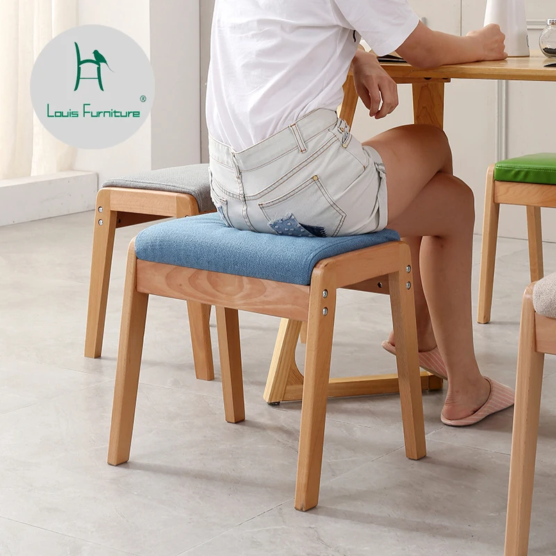 

Louis Fashion Stools & Ottomans Nordic solid wood fashion living room small home high Square stool soft table bench adult