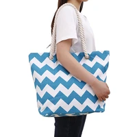 summer new wavy striped women canvas handbag large capacity single shoulder bag female casual beach bag tote bag shopping bags