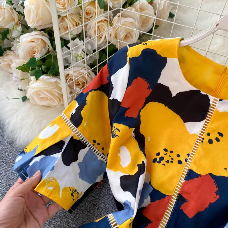 Женское платье с коротким рукавом желтое элегантное цветочным принтом