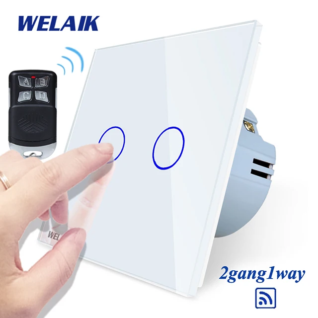 Welaik Стекло Панель переключатель Белый настенный выключатель ЕС пульт дистанционного управления сенсорный выключатель света 2gang1way AC110~ 250 В a1923cw/ BR01 - Цвет: White