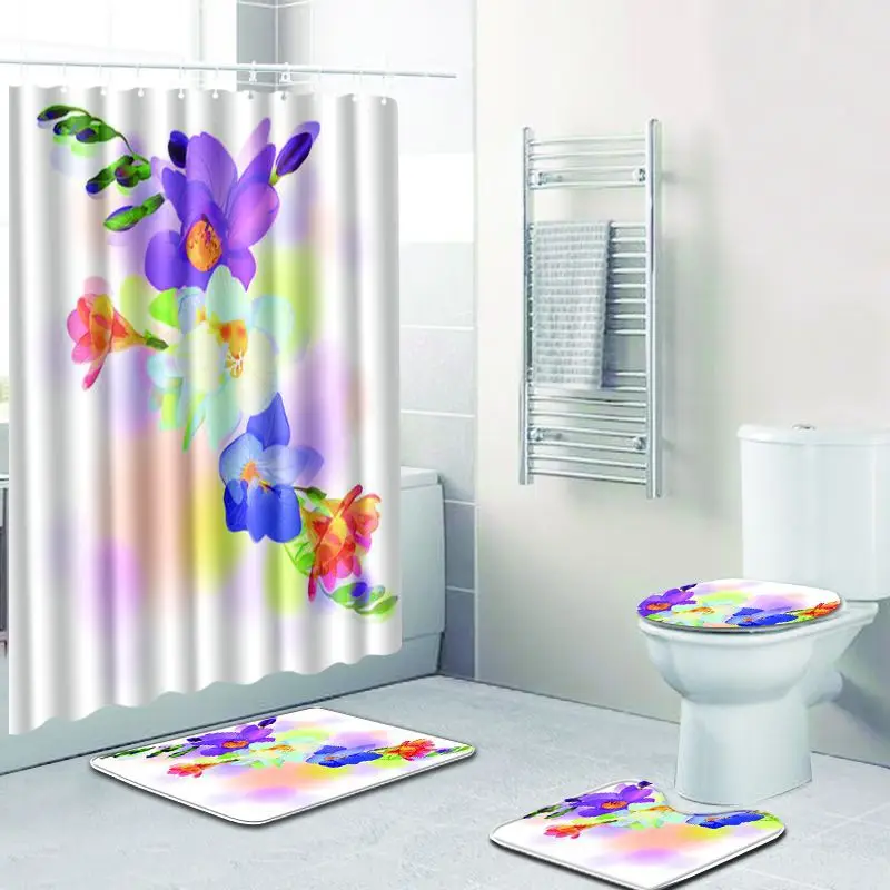 4 шт./комплект нескользящий коврик + крышка для унитаза ванной занавеска душа | Дом