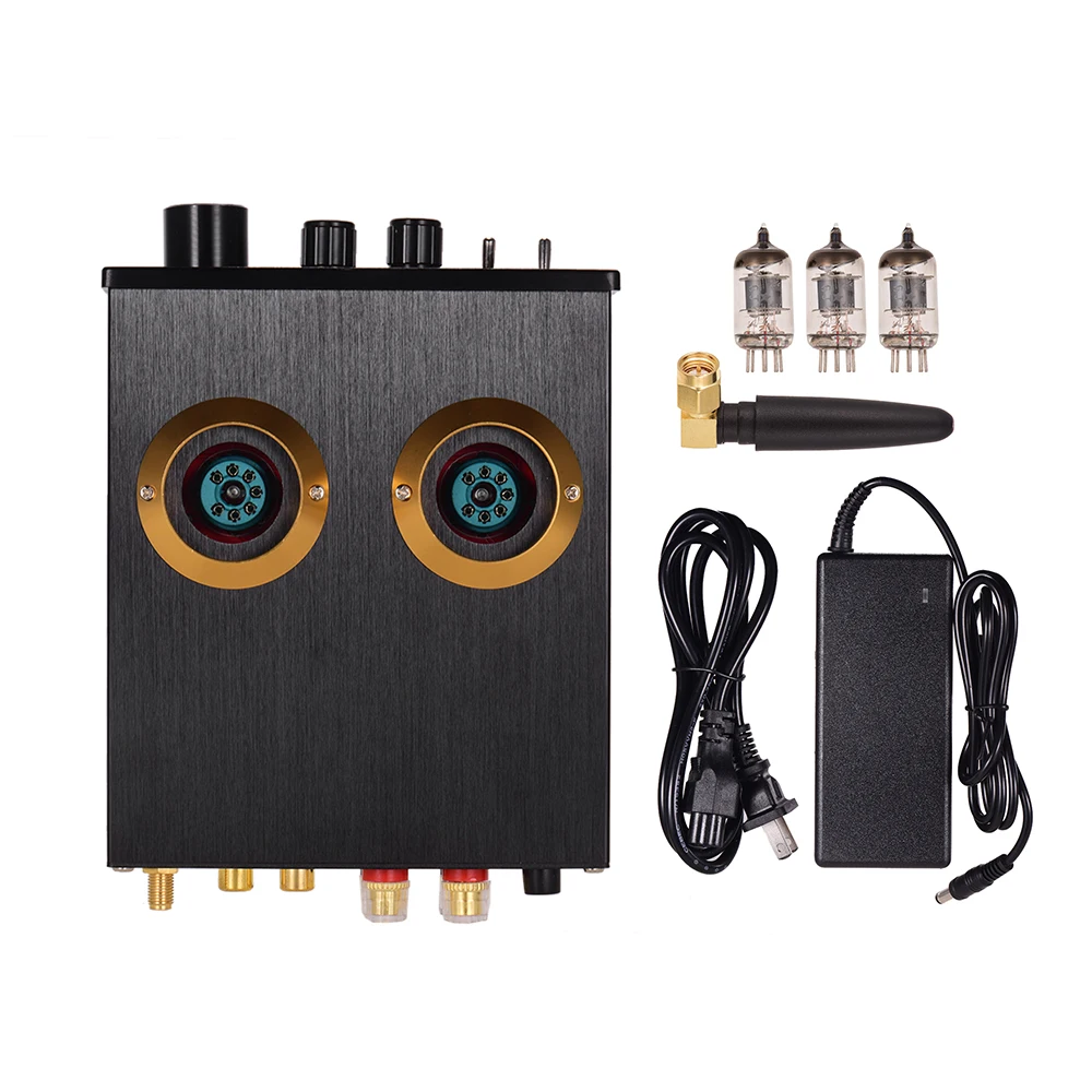 

Мини Hi-Fi цифровой аудио усилитель мощности стерео усилитель с двойными 6J2 Вакуумными Трубками BT вспомогательные входы высокие басы управле...
