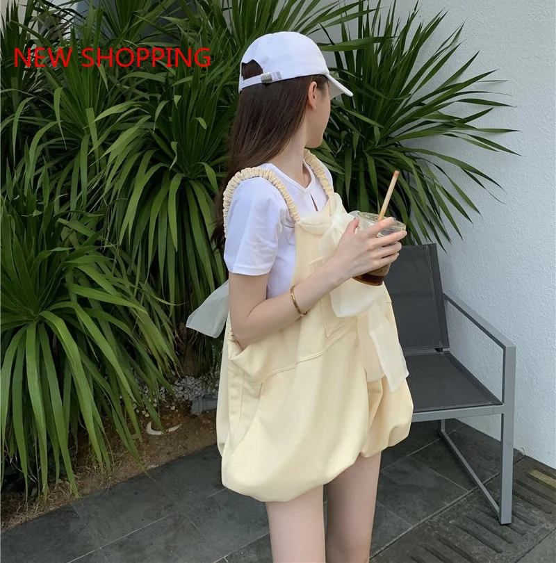 

Sweet Kawaii Jumpsuit Women Summer Sleeveless Spaghetti Strap Loose Harajuku Cute Girls Pumpkin Shorts Casual Rompers Playsuits
