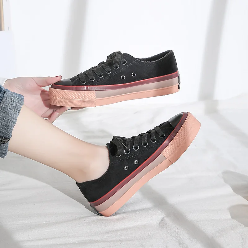 Новые зимние Бархатные холщовые кроссовки с низким верхом для женщин модные на