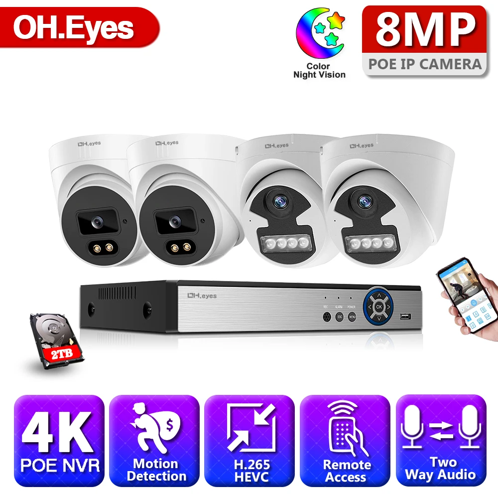 

4K POE NVR Camera System 4CH NVR Kit Audio Record Full color Night Vision Video Surveillance Camera Security System Set