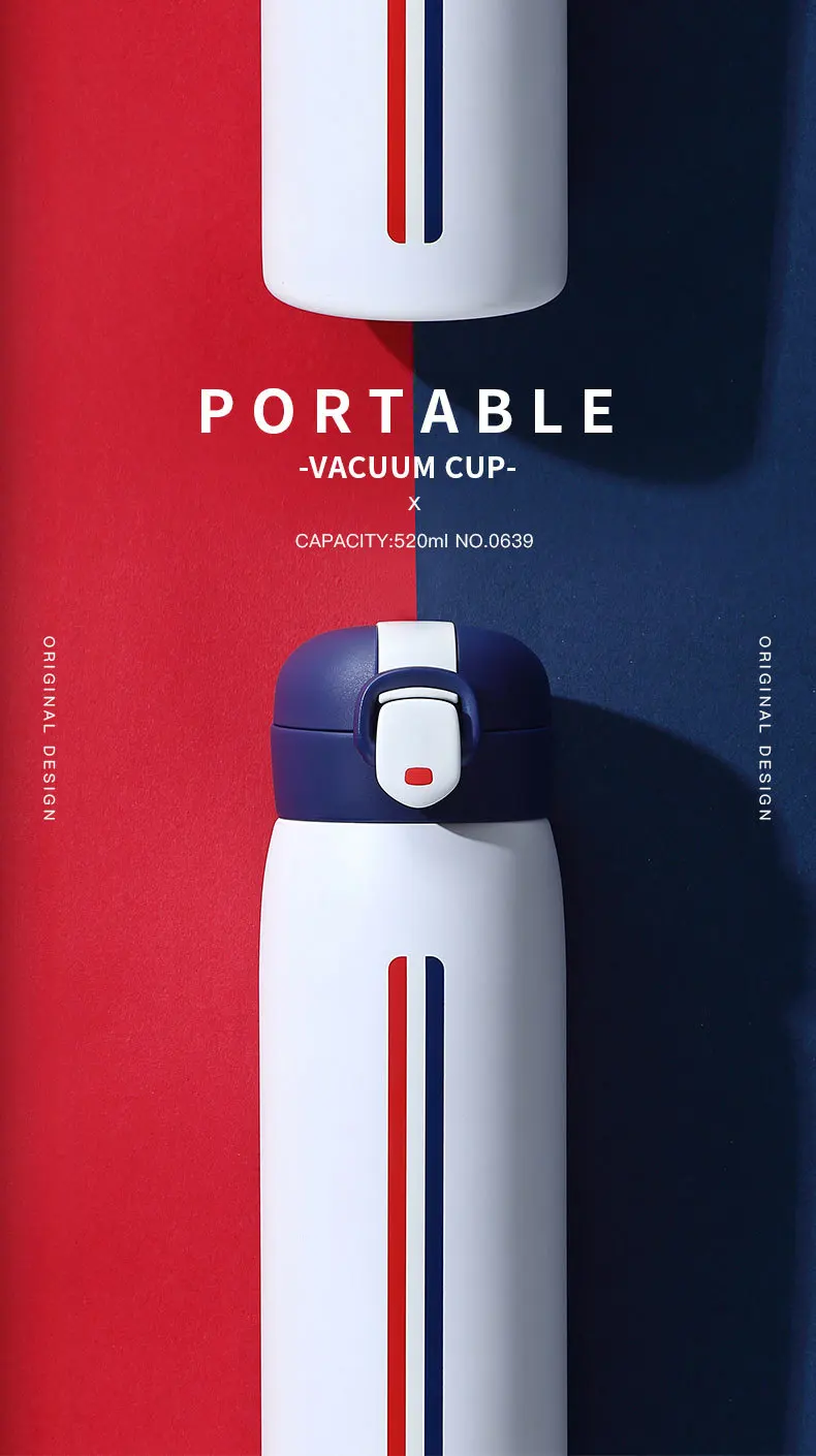 Stainless Steel Vacuum Insulated Thermos Mug Water Bottle Tumbler Office Coffee Tea Thermal Cup Leakproof Travel Portable 520ml