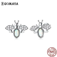gomaya authentic 925 sterling silver stud earrings for women inlay opal and zircon bee earring insect series gifts fine jewelry