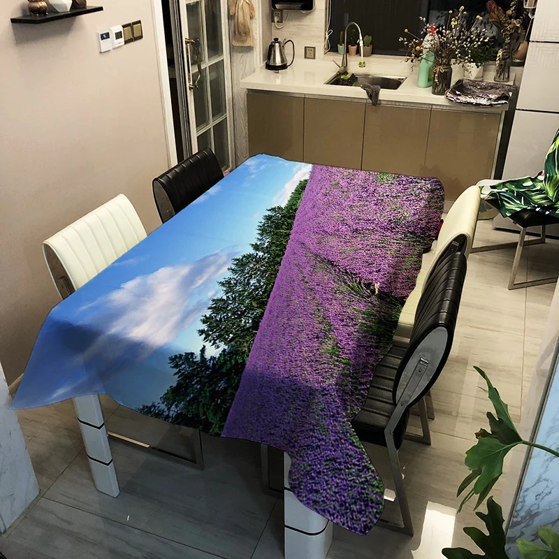 

Printed color lavender garden washable decorative household waterproof tablecloth