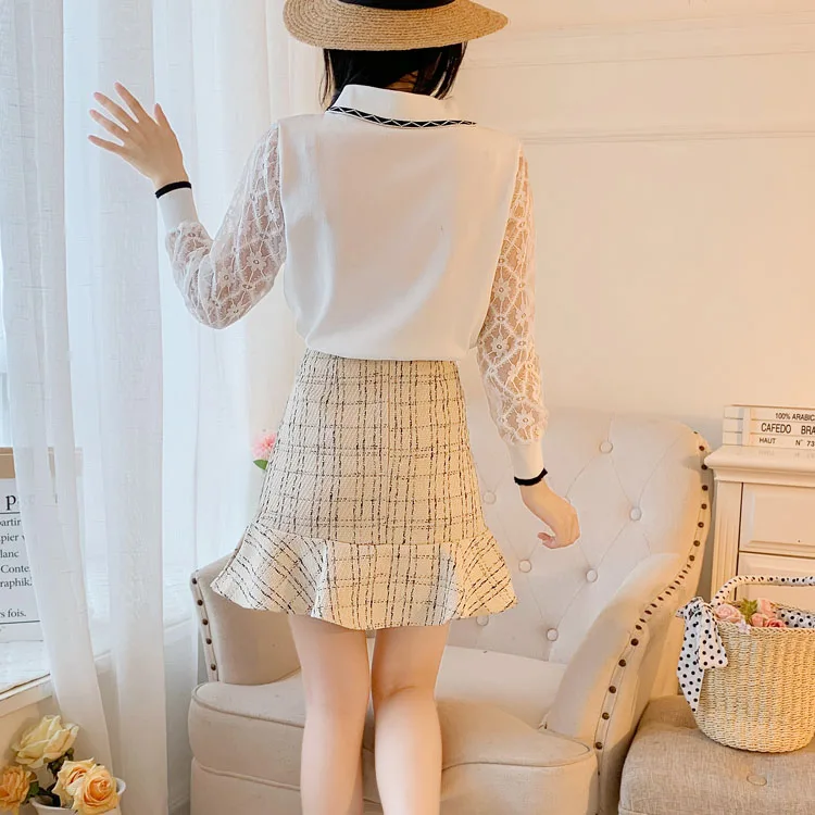 Женский комплект из 2 предметов модный вязаный Топ в стиле преппи с круглым