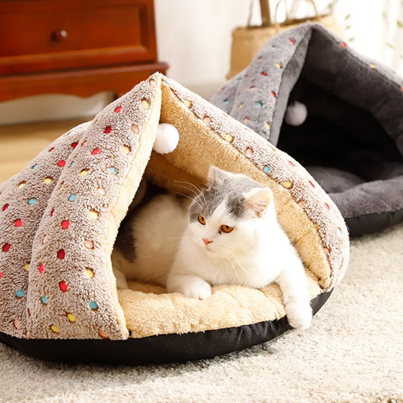 Hot Sales Thick Triangular Cat Sleeping Bed Winter Warm Soft Kennel Tent Pet Puppy Mat House DNJ998 | Дом и сад