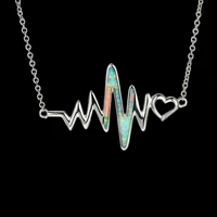 2022 fashion electrocardiogram pattern heart necklace statement wedding jewelry bohemian women imitation opal pendant necklace