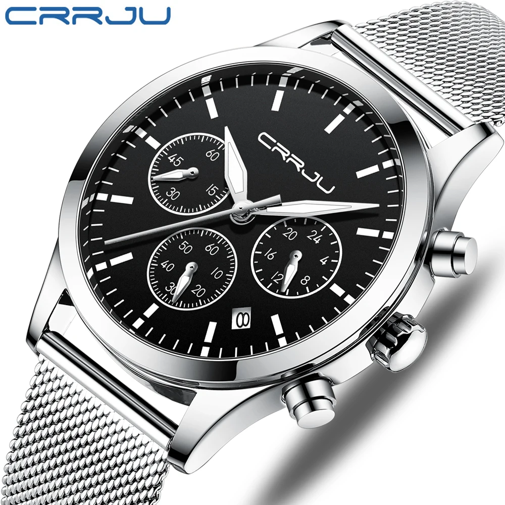 

CRRJU 2021 New Fashion Mens Watches Top Brand Luxury Clock Sports Chronograph Waterproof Quartz Watch Men Relogio Masculino