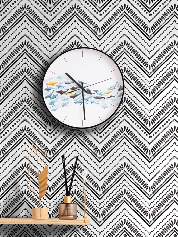 Современная круглая овальная полоса самоклеящаяся бумага для стен черная белая