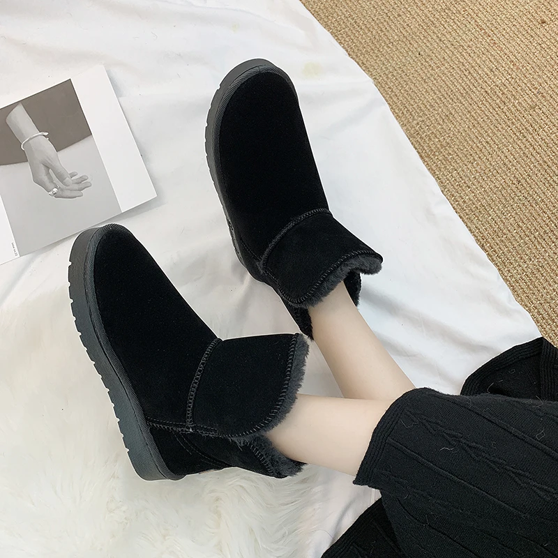 Boots Female Women Shoes Ankle 2020 Winter Warm Boots Feminine British Style Flock Flat Platform Booties Femenino Botas De Mujer