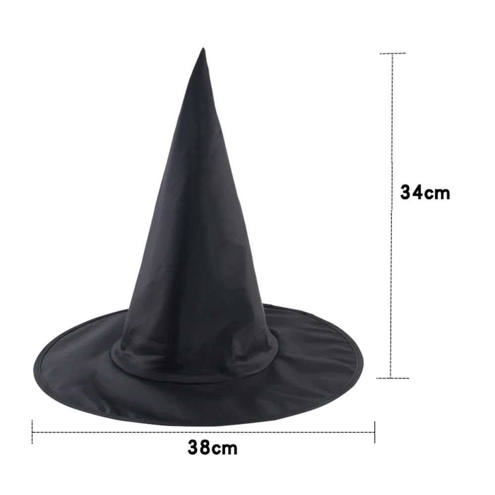 

6PCS Halloween Witch Hat All Black Wizard Hat Black Oxford Cloth Pointed Hat Masquerade Birthday Head Wear Gift Decor