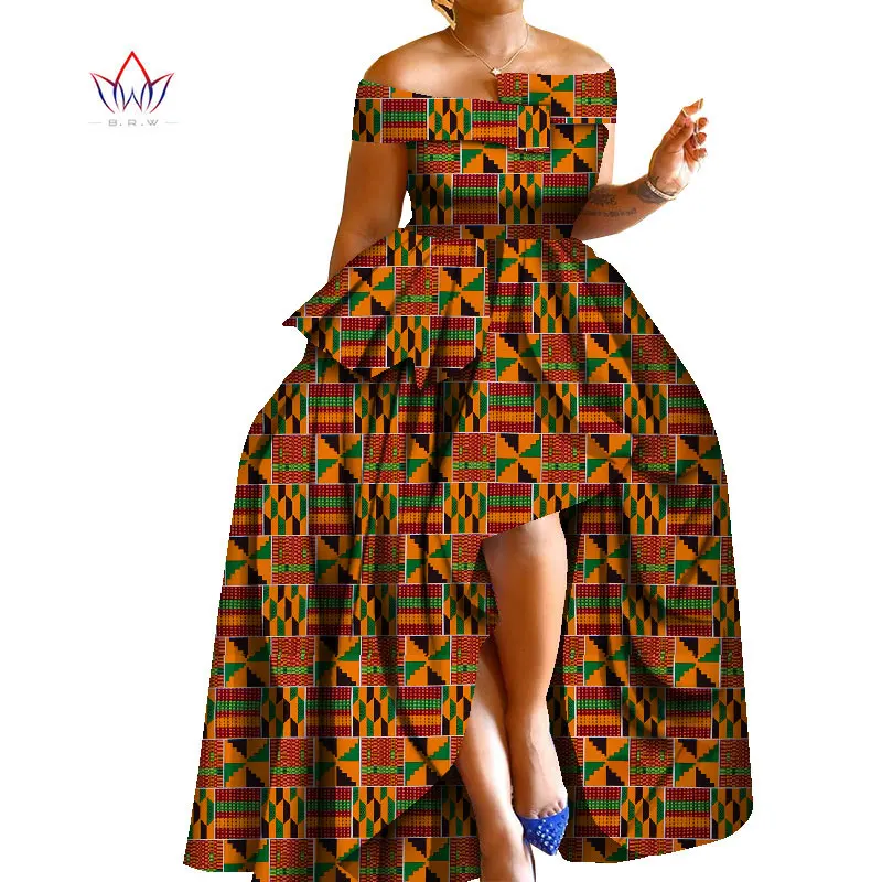 African Print Dresses Bazin Riche Off- Shoulder Print Wax Long Dresses for Women Plus Size 6XL Africa Clothing for Party WY8297