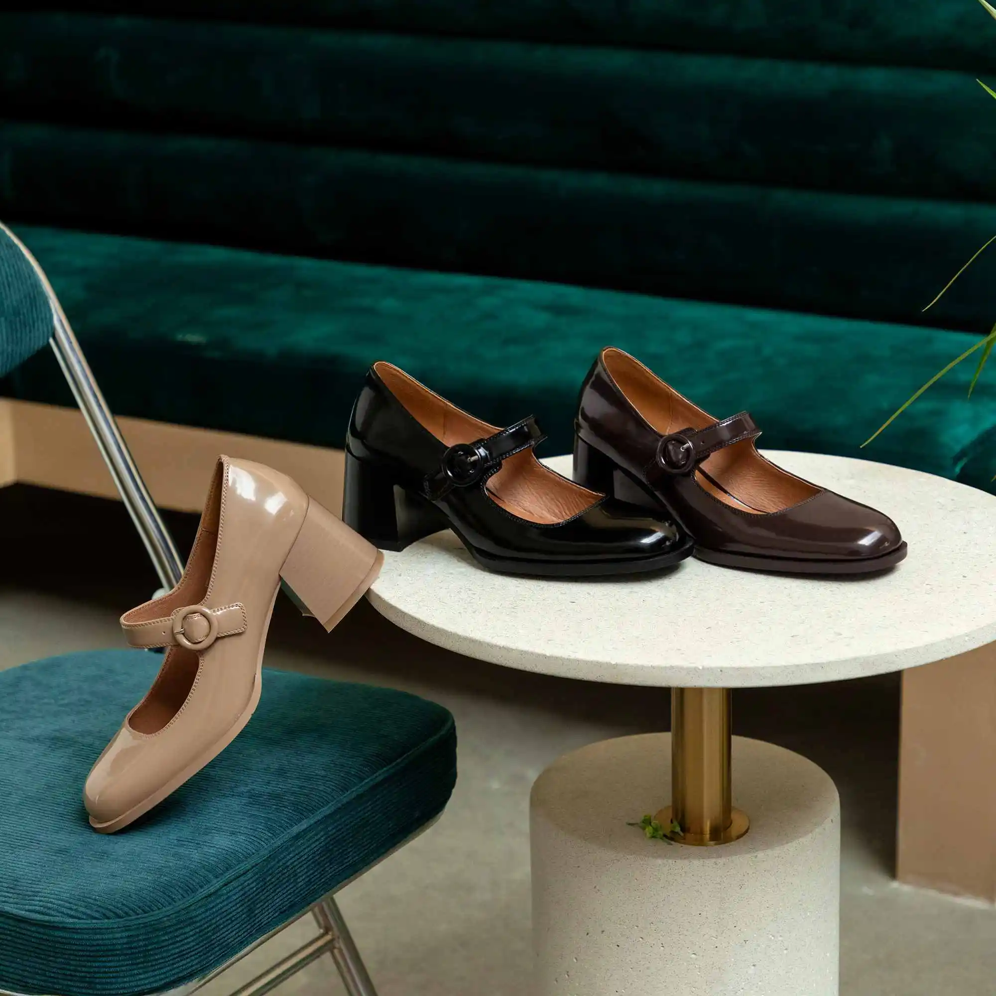 

Krazing Pot vintage spring summer season cow split leather round toe thick high heel buckle straps young girls women pumps L20