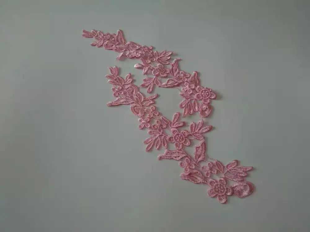 bright pink Заводская цена! 2 зеркальные пары, 16 цветов, Новое поступление, Кружевная аппликация, цветок, швейная отделка, свадебное украшение, 25X8,5 см, BD0258 - Цвет: bright pink
