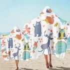 Пляжное Пончо из микрофибры с капюшоном и мультяшным принтом животных, быстросохнущее банное полотенце s с накидкой, банный халат для родителей и детей