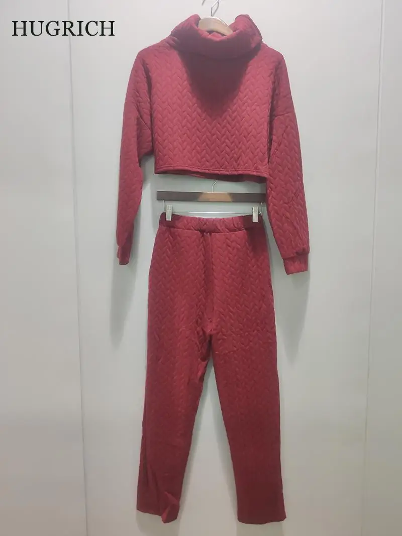 Tracksuits 2 Piece Sets Autumn Women Bandage Suit Long Sleeve Turtleneck Short Top+High Waist Casual Pants Comfortable |