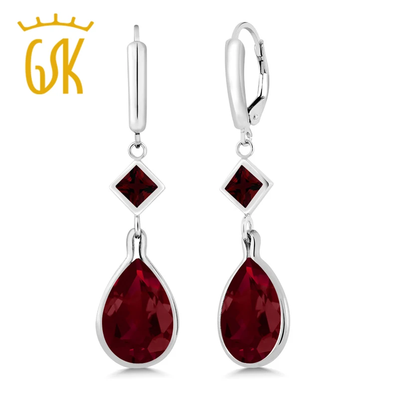 GemStoneKing 13 46 Ct Груша Форма красный создан Рубин Красный Гранат 925 Висячие серьги из