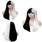 Женский парик для косплея JOY  BEAUTY, 24 дюйма, черныебелые длинные прямые парики из синтетических волос, парик для косплея из высокотемпературного волокна, 24 дюйма