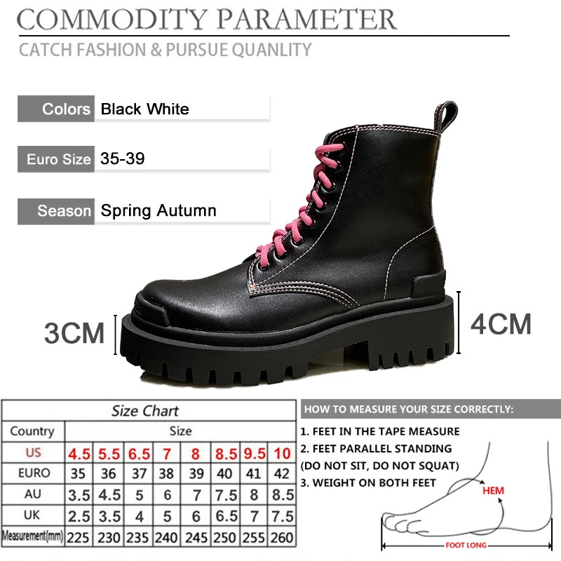 

BYQDY 2021 Autumn PU Leather Motorcycle Boots For Woman Shoes Lace-up Short Ankle Black Round Toe Chelsea Ladies Platform Boots
