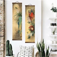 chinese style flower green plants canvas decorative painting store bedroom living room wall art solid wood scroll paintings