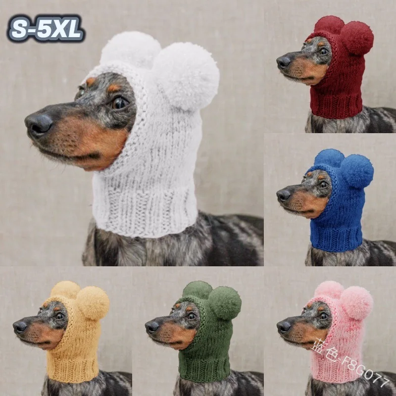 

Dog Hat European And American Pet Hat Solid Multicolor Hat With Plush Ball Ears Cute Dog Headgear Pet Knitted Acrylic Fibres Hat